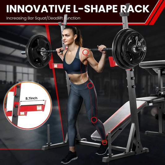 Adjustable Weight Bench 900LBS Olympic Weight Bench Set with Squat Rack, Preacher Curl, Leg Extension Full Body Exercise Workout Bench Press for Home Gym - Real Deal