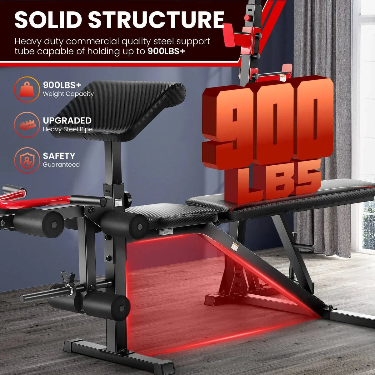 Adjustable Weight Bench 900LBS Olympic Weight Bench Set with Squat Rack, Preacher Curl, Leg Extension Full Body Exercise Workout Bench Press for Home Gym - Real Deal