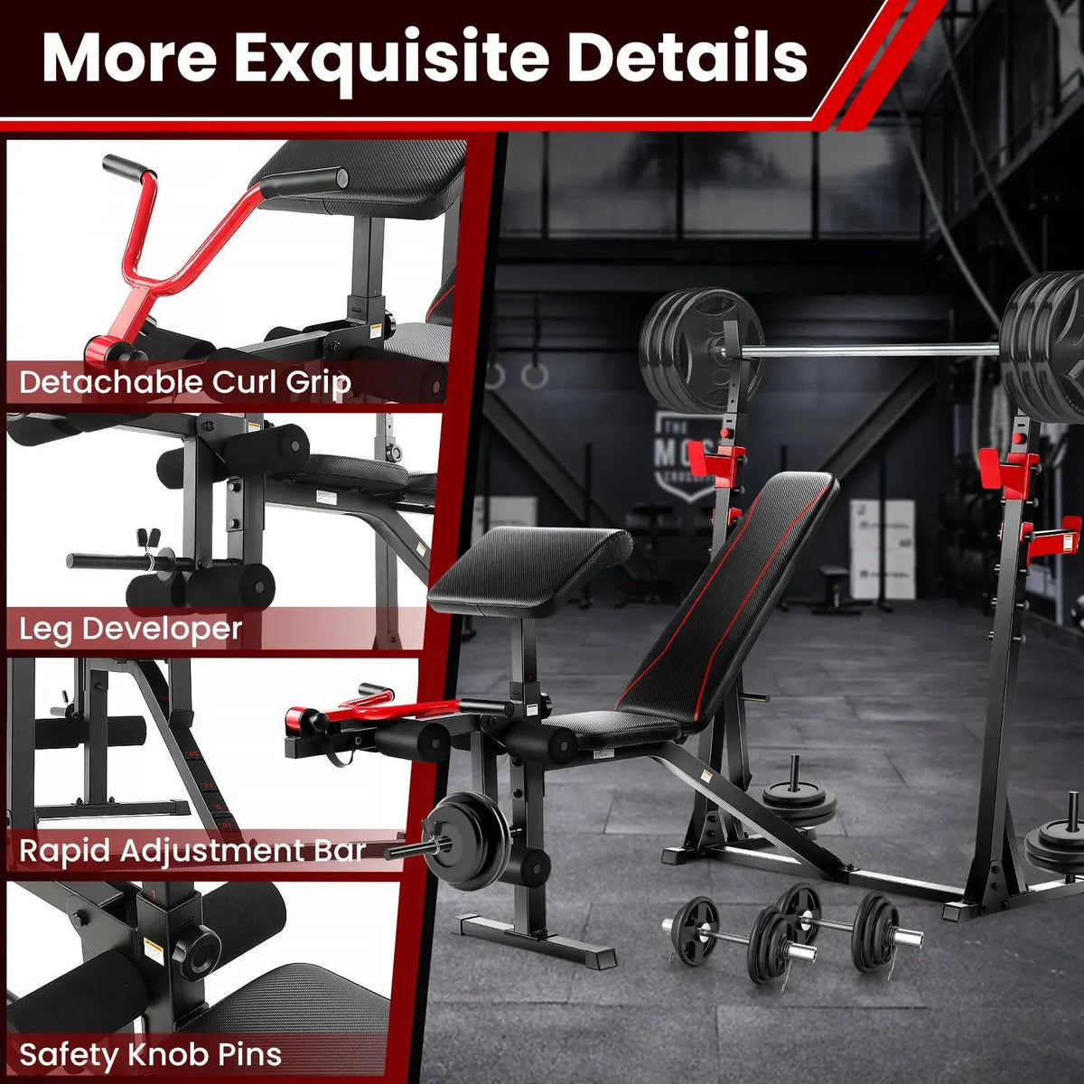 Adjustable Weight Bench 900LBS Olympic Weight Bench Set with Squat Rack, Preacher Curl, Leg Extension Full Body Exercise Workout Bench Press for Home Gym - Real Deal