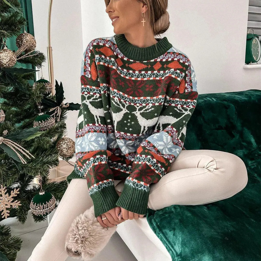 Christmas Jacquard Loose-Fit Sweater, color option