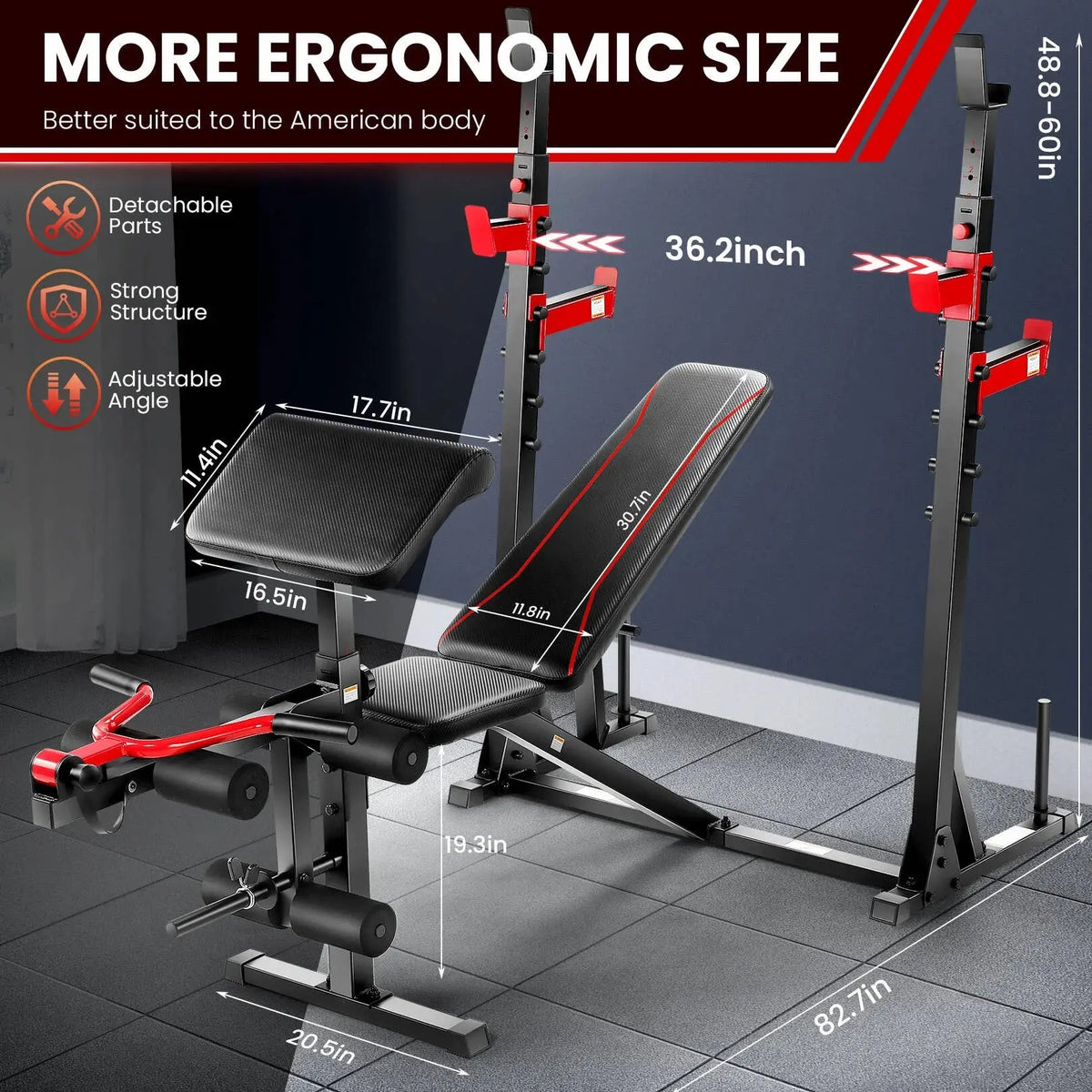 Adjustable Weight Bench 900LBS Olympic Weight Bench Set with Squat Rack, Preacher Curl, Leg Extension Full Body Exercise Workout Bench Press for Home Gym - Real Deal