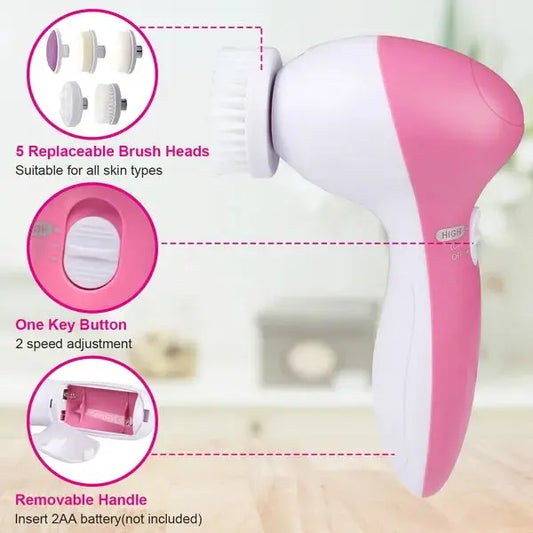 Waterproof Facial Cleansing Brush Face Spin Cleaning Brush Scrubber With 5 Brush Heads For Women - Real Deal