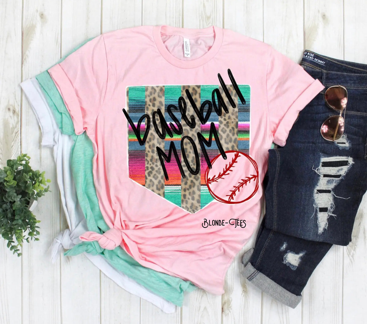 Baseball Mom w/ Serape & Leopard Homeplate & Baseball - 3 Color Options - Real Deal