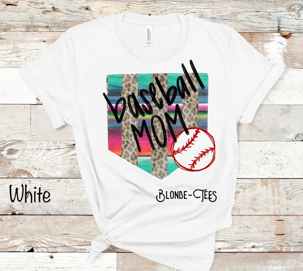 Baseball Mom w/ Serape & Leopard Homeplate & Baseball - 3 Color Options - Real Deal