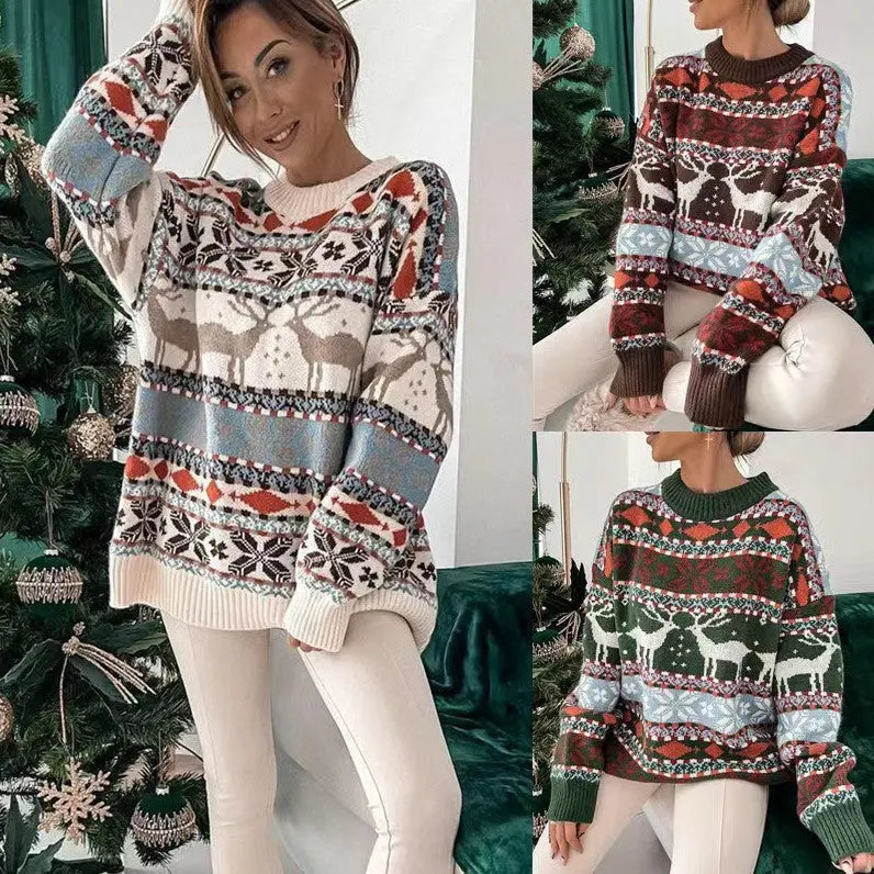 Christmas Jacquard Loose-Fit Sweater
