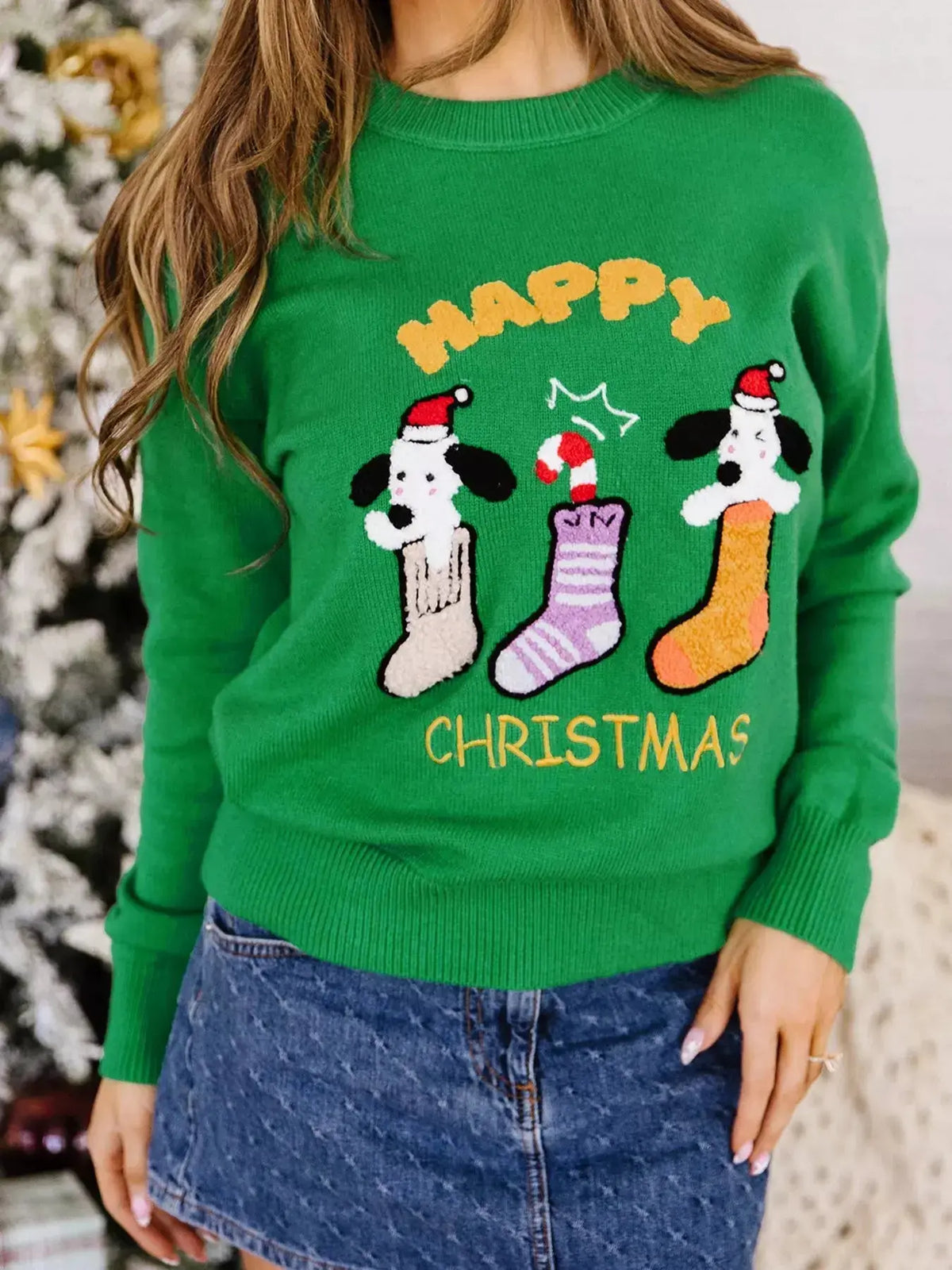 Abstract Patch Embroidery Christmas Pullover Sweater - Real Deal