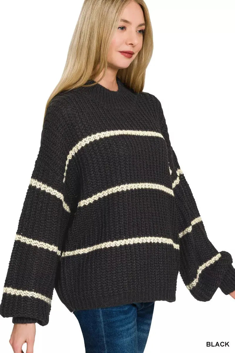 Zenana Oversize Striped Sweater - Real Deal