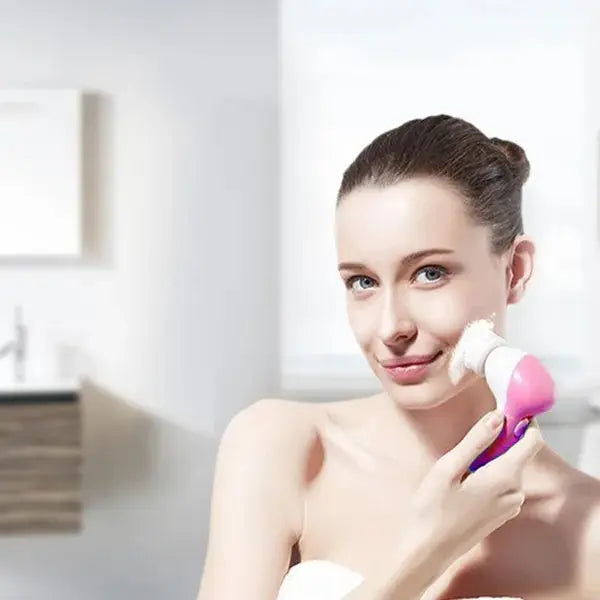 Waterproof Facial Cleansing Brush Face Spin Cleaning Brush Scrubber With 5 Brush Heads For Women - Real Deal