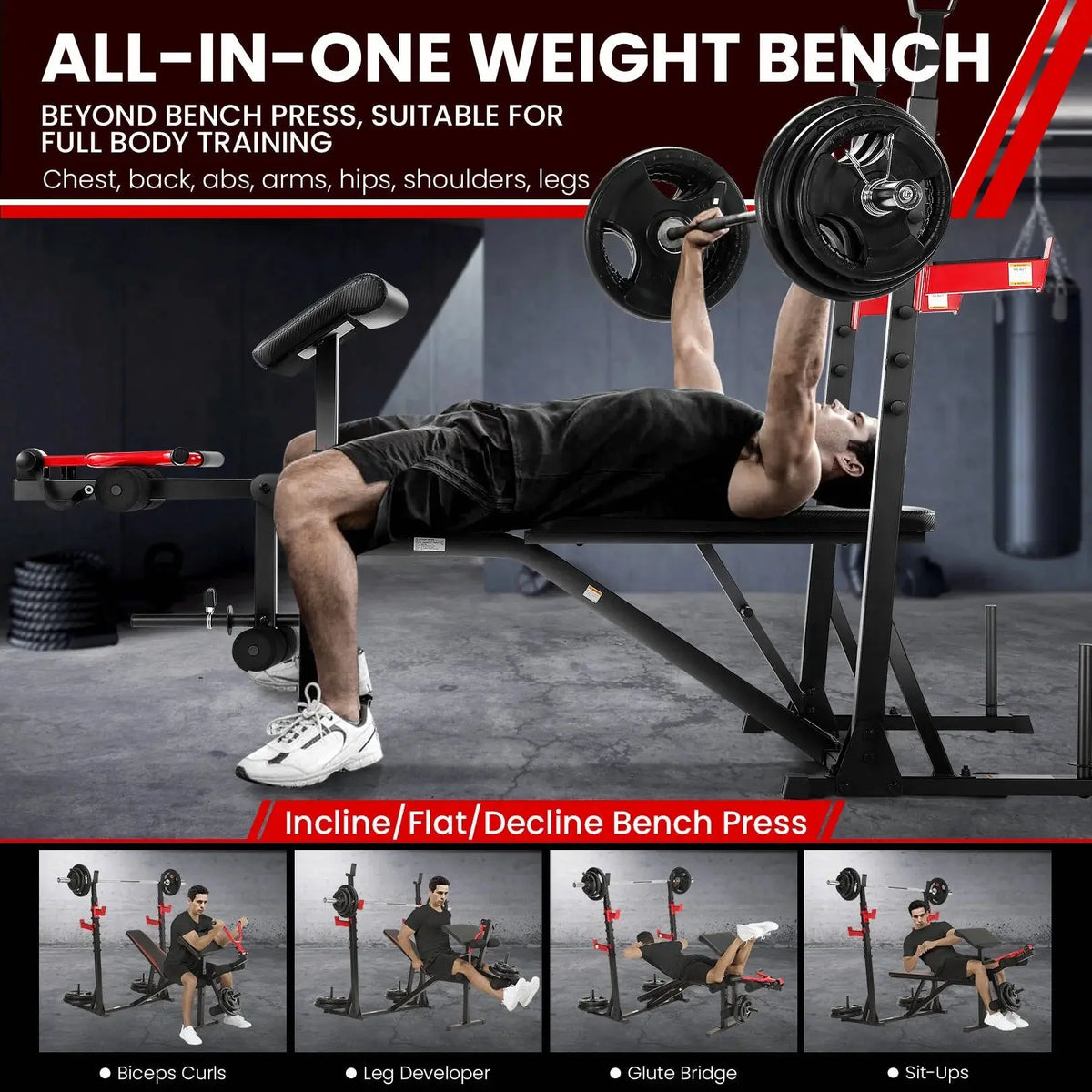 Adjustable Weight Bench 900LBS Olympic Weight Bench Set with Squat Rack, Preacher Curl, Leg Extension Full Body Exercise Workout Bench Press for Home Gym - Real Deal