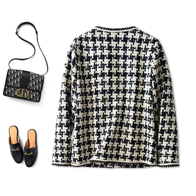 Houndstooth Small Fragrance Jacket Women Clothing - Real Deal