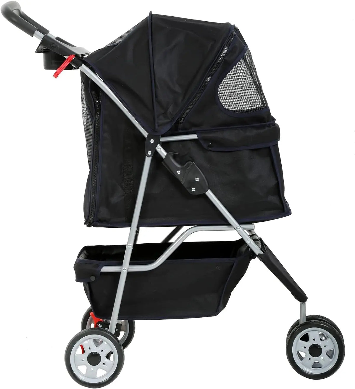 3-Wheel Pet Stroller, Lightweight Foldable Dog Stroller for Small Medium Dogs & Cats, Breathable Mesh & Weather Cover with Storage Basket, for Daily Walk Outdoor Travel (Black) - Real Deal