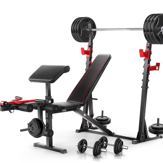 Adjustable Weight Bench 900LBS Olympic Weight Bench Set with Squat Rack, Preacher Curl, Leg Extension Full Body Exercise Workout Bench Press for Home Gym - Real Deal