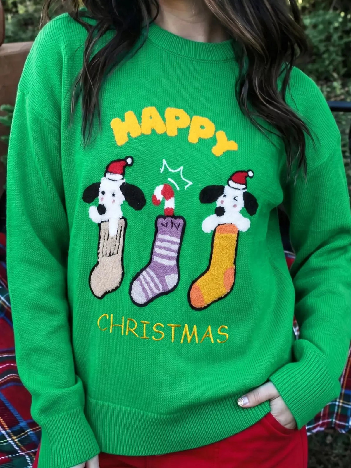Abstract Patch Embroidery Christmas Pullover Sweater - Real Deal