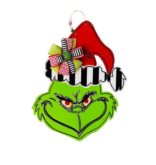 Wooden Door Sign Grinch Head Christmas Decor - Real Deal