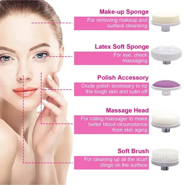 Waterproof Facial Cleansing Brush Face Spin Cleaning Brush Scrubber With 5 Brush Heads For Women - Real Deal
