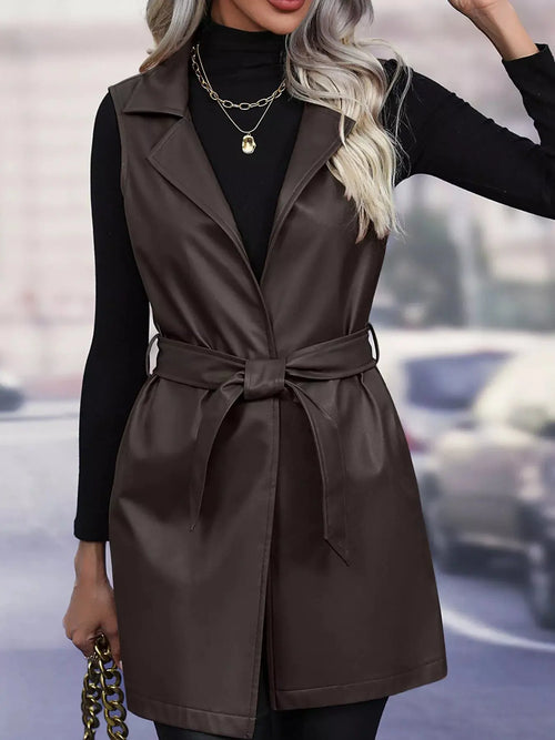 Tie Waist Longline Vest Coat