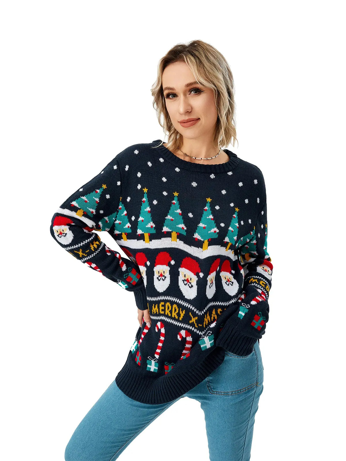 Reindeer and Snowflake Christmas Pullover Sweater