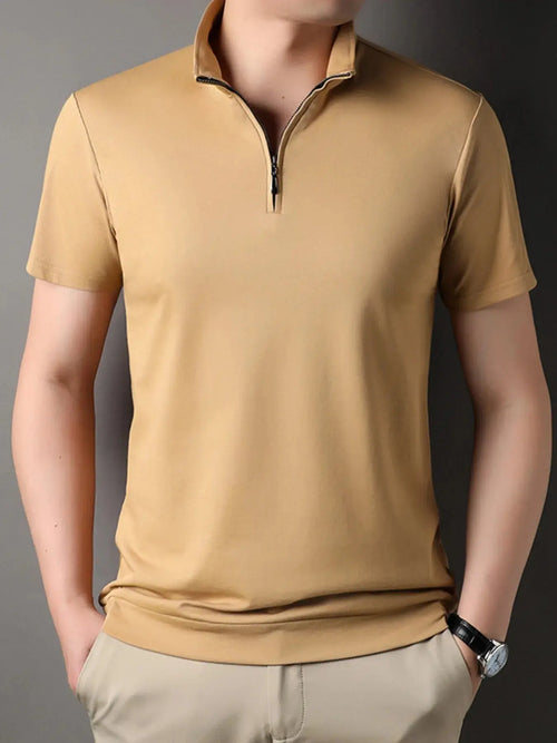 Men's Plus Size Zip Collar Short Sleeve Polo Shirt