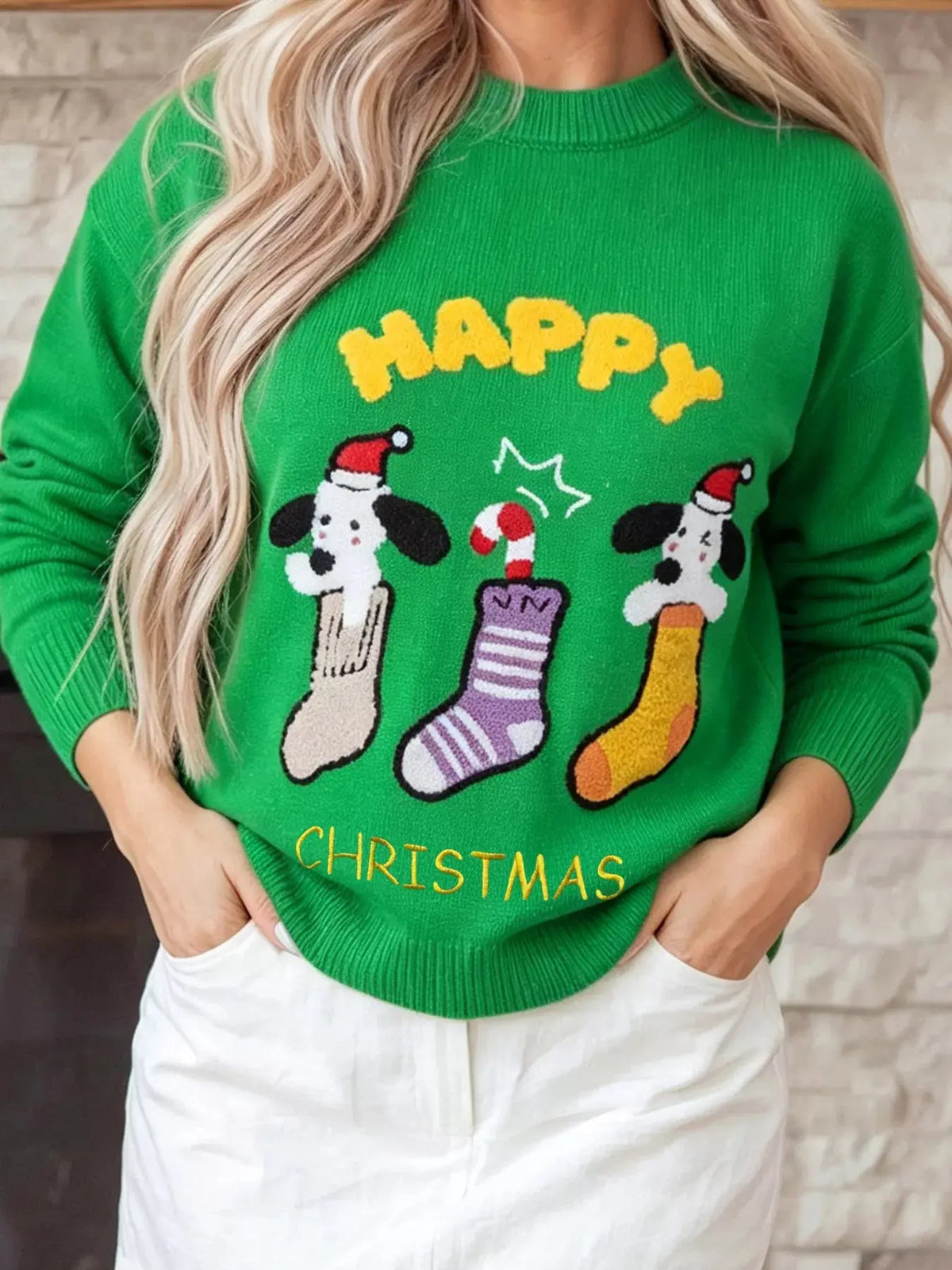 Abstract Patch Embroidery Christmas Pullover Sweater - Real Deal