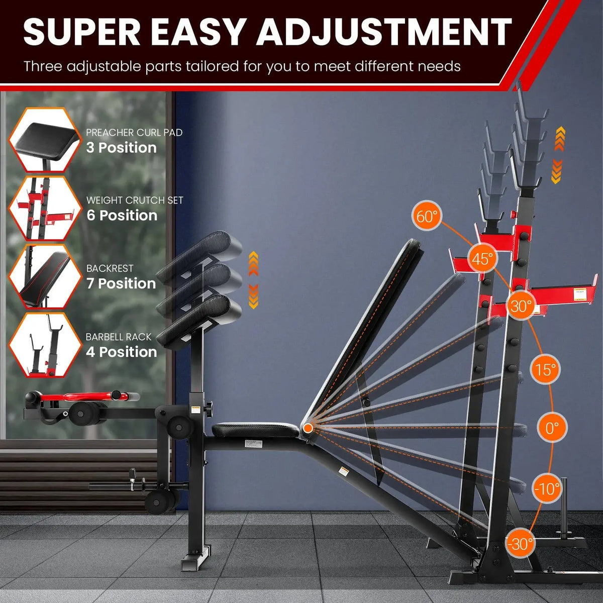 Adjustable Weight Bench 900LBS Olympic Weight Bench Set with Squat Rack, Preacher Curl, Leg Extension Full Body Exercise Workout Bench Press for Home Gym - Real Deal