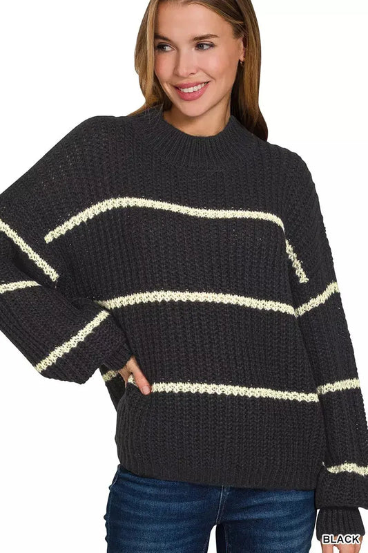 Zenana Oversize Striped Sweater - Real Deal