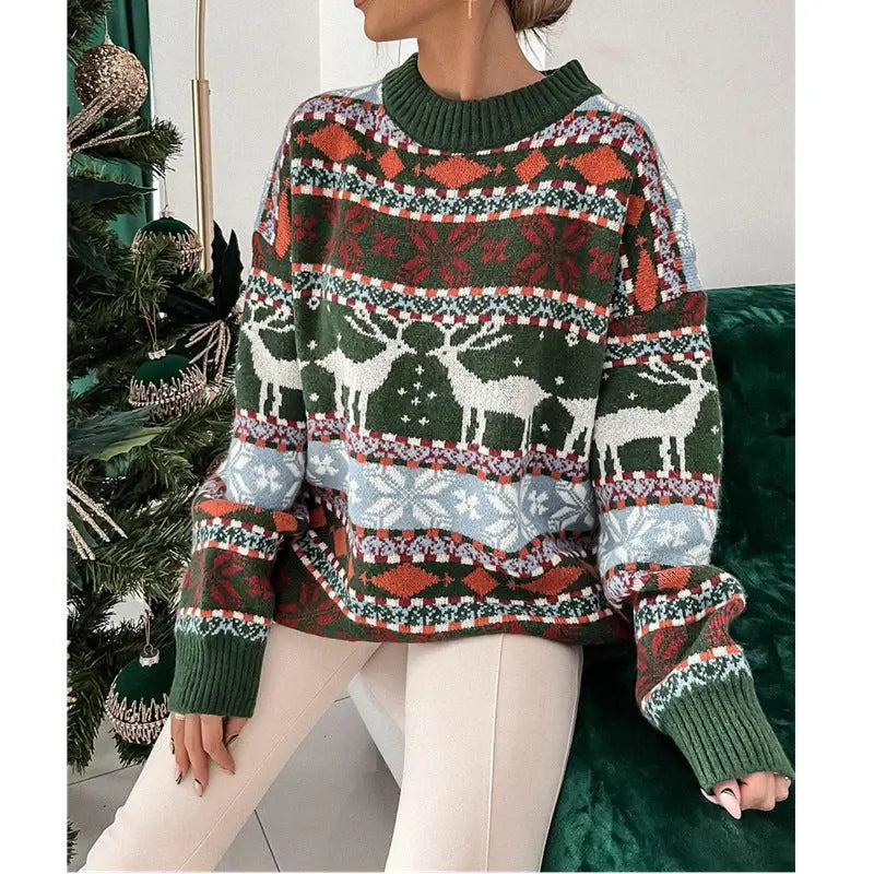 Christmas Jacquard Loose-Fit Sweater, color option