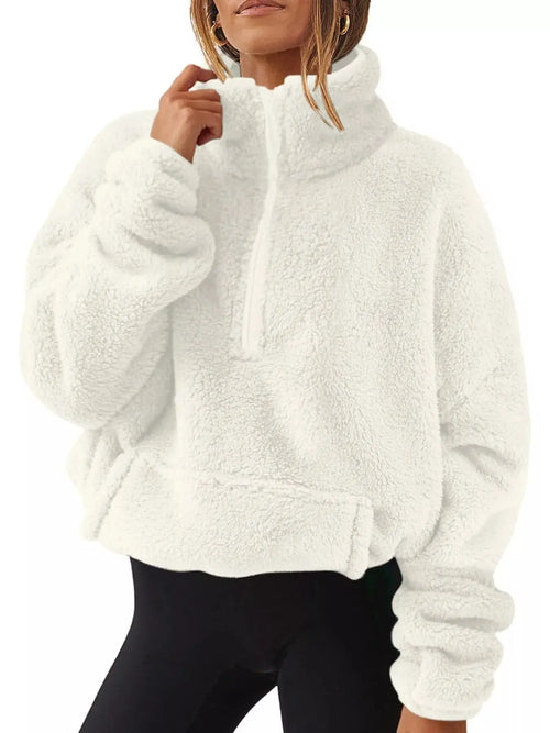 Full Size Sherpa Quarter-Zip Turtleneck Sweatshirt Plus Size