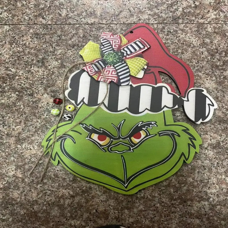 Wooden Door Sign Grinch Head Christmas Decor - Real Deal