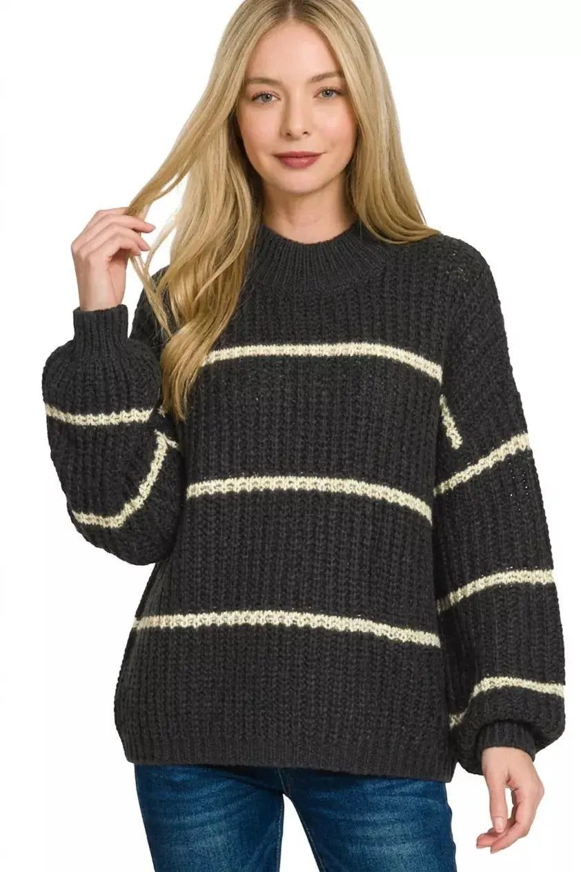 Zenana Oversize Striped Sweater - Real Deal