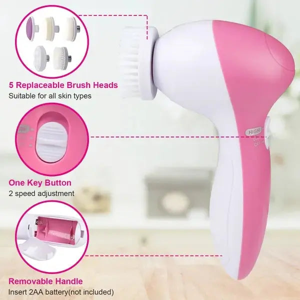 Waterproof Facial Cleansing Brush Face Spin Cleaning Brush Scrubber With 5 Brush Heads For Women - Real Deal