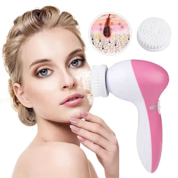 Waterproof Facial Cleansing Brush Face Spin Cleaning Brush Scrubber With 5 Brush Heads For Women - Real Deal
