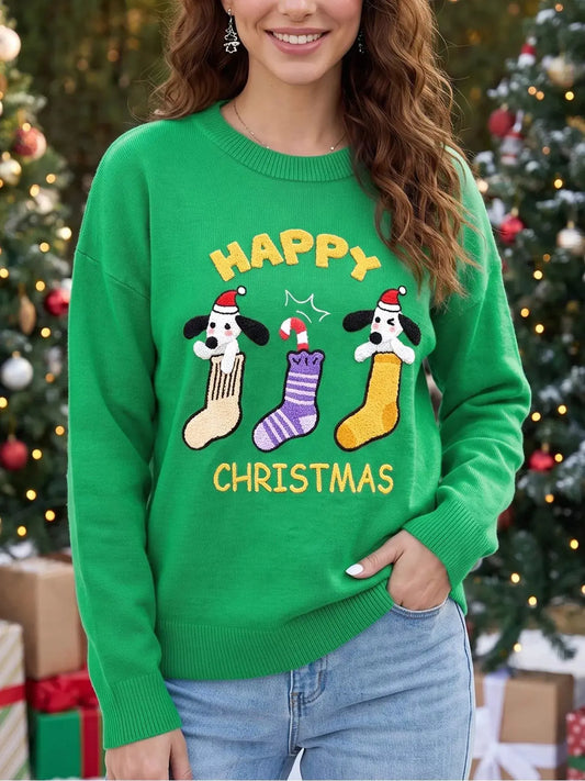 Abstract Patch Embroidery Christmas Pullover Sweater - Real Deal