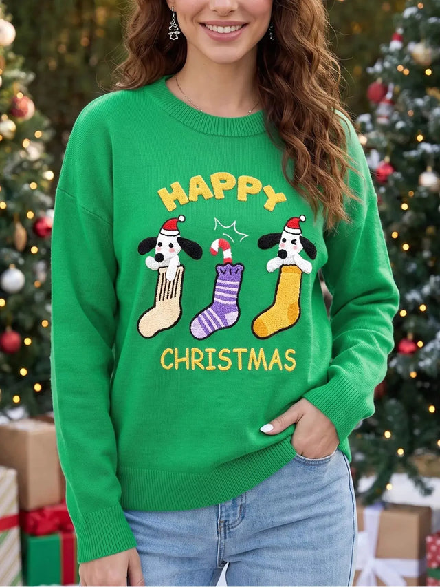 Abstract Patch Embroidery Christmas Pullover Sweater - Real Deal