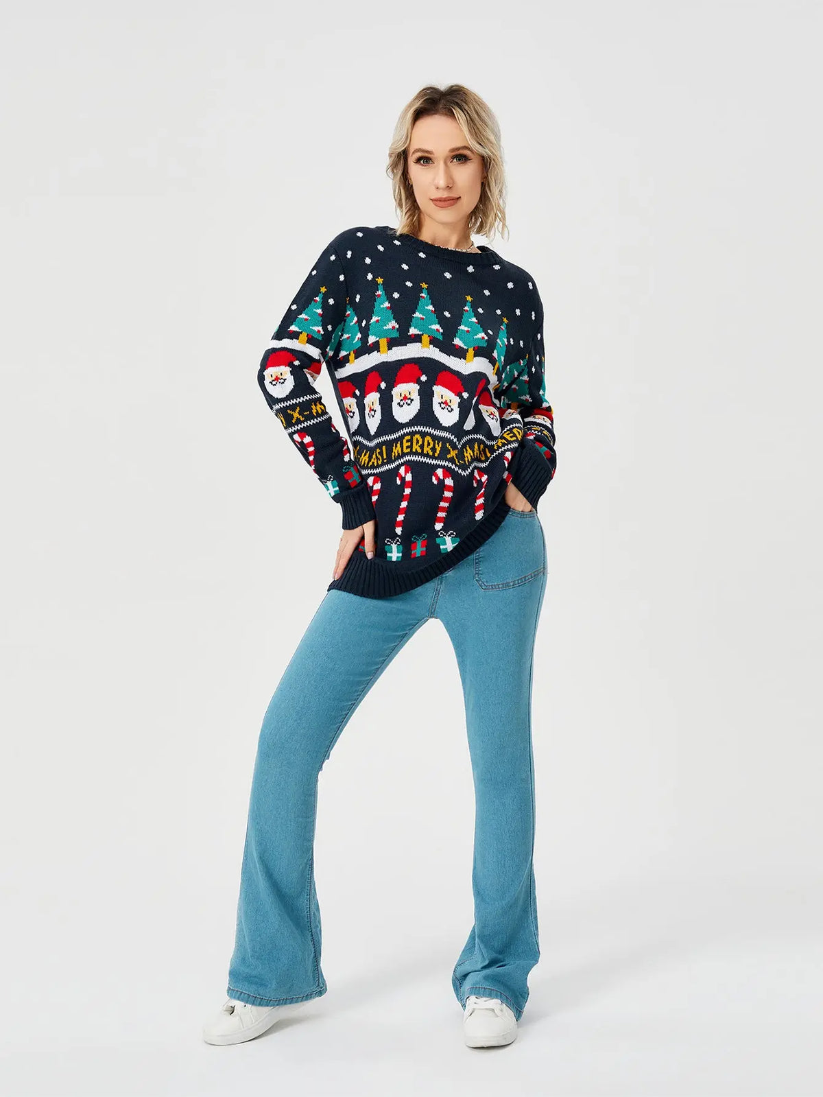 Reindeer and Snowflake Christmas Pullover Sweater, detail