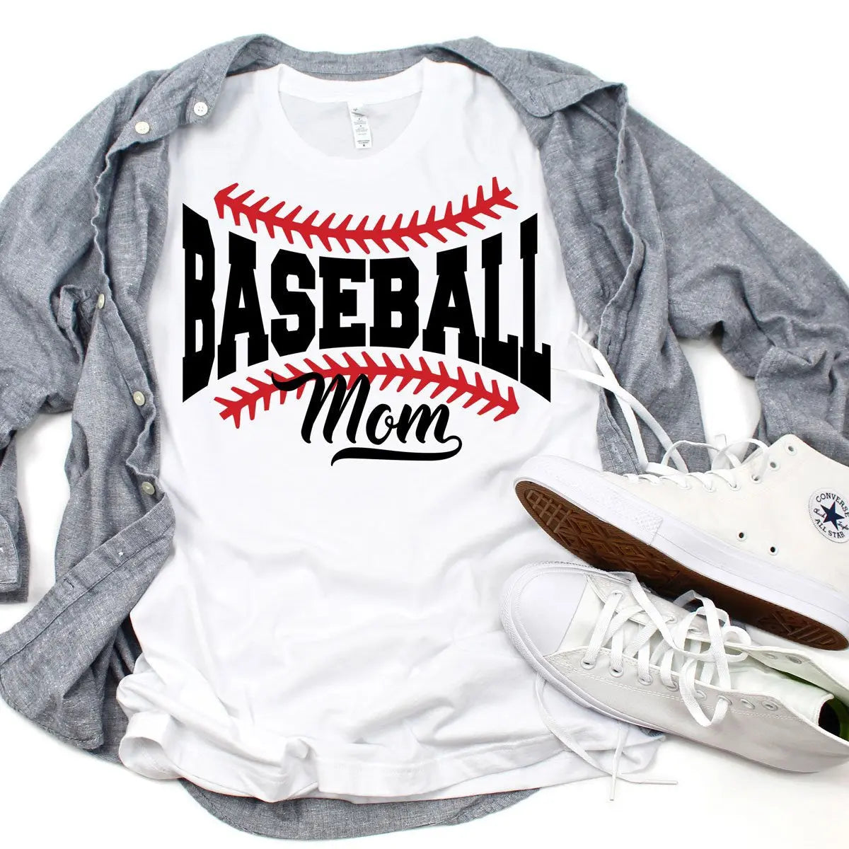 Baseball Mom - Color Ink - White Tee - Real Deal