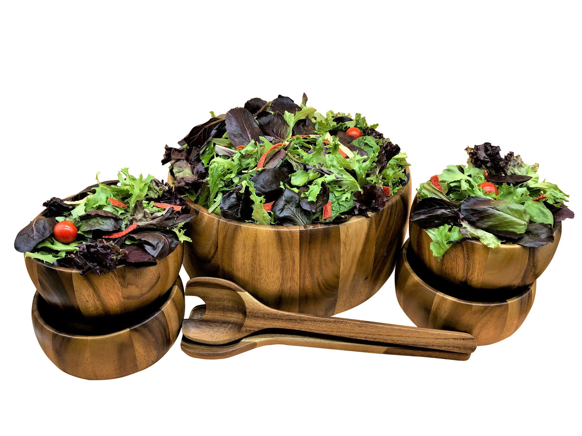 Dragor 7 Piece - Extra Large Salad Bowl with Servers and 4 Individuals - Real Deal